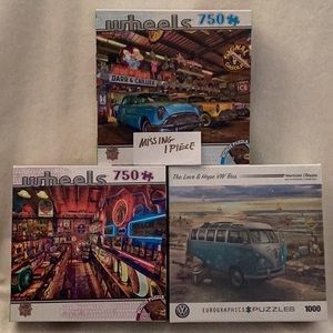 Automotive Puzzles  VW Love Bus Classic Cars Garage Neon Signs 1000 & 750 Pieces